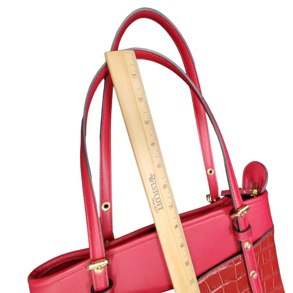 Anne Klein Red Croc Embossed Perfect Tote Red Bucket Shoulder Bag Gold-Tone Acce - Picture 14 of 16